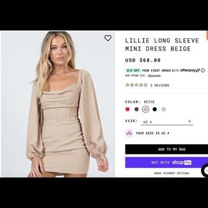 Princess polly Lillie long sleeve mini dress in biege